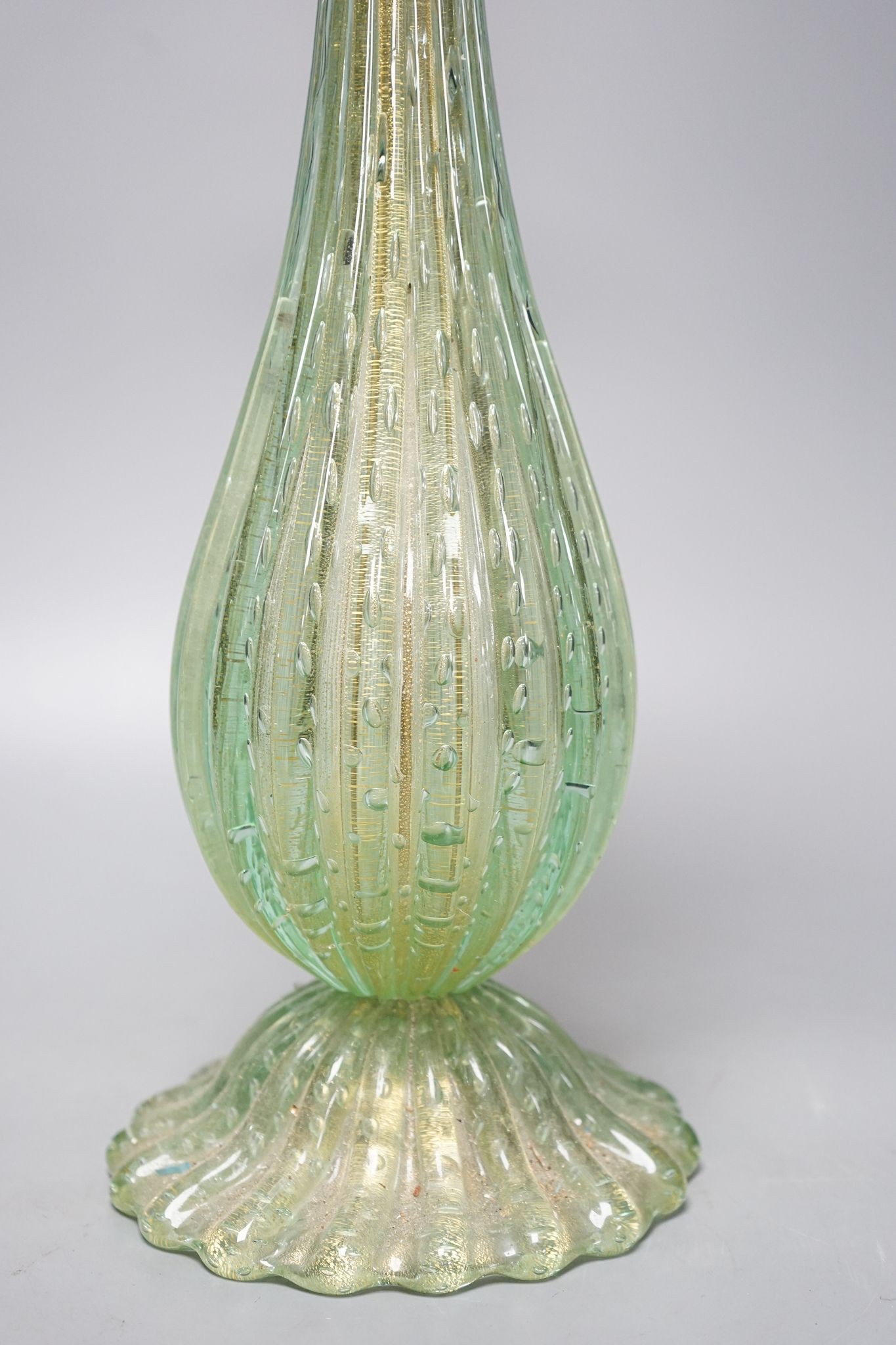 A Victorian green glass and aventurine table lamp, 40cm